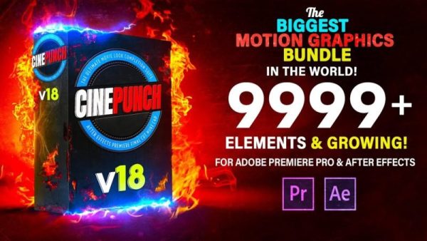CINEPUNCH BUNDLE v18 – Premiere Transitions I Color Looks I Sound FX I 9999+ Elements